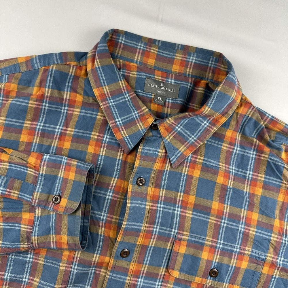 LL Bean Signature Flannel Style Mens XL Slim Fit Button Down Shirt plaid Pockets